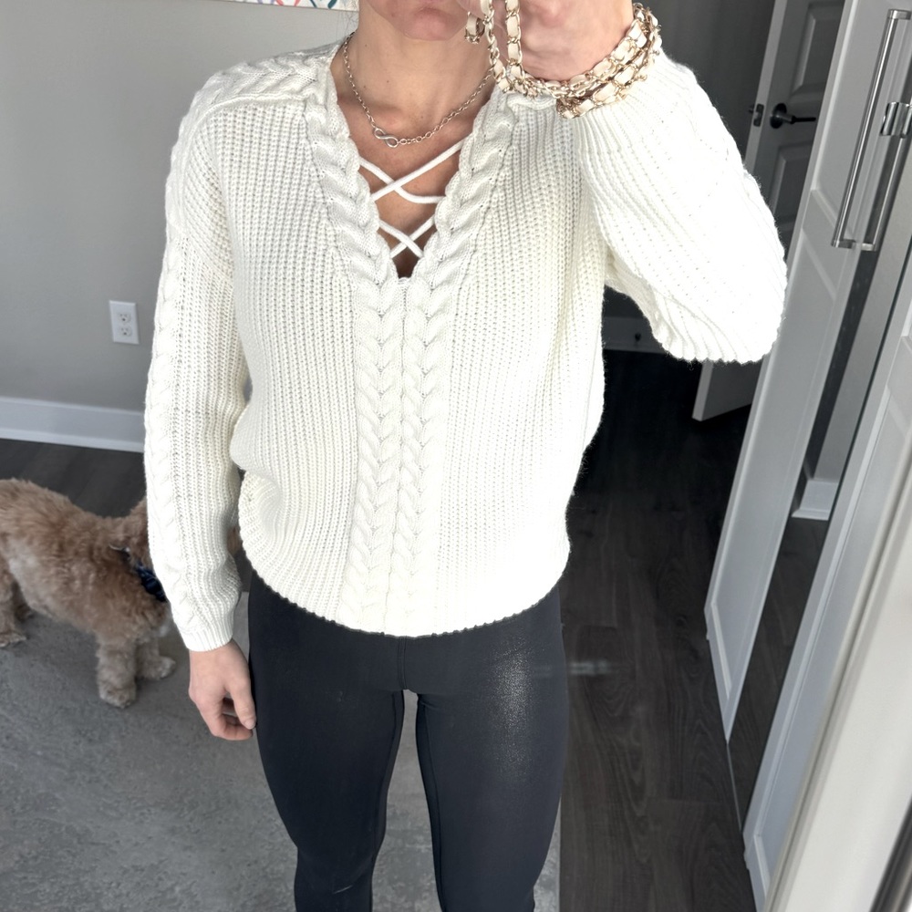 Love by Design Cross Front Double Braided Sweater - Picture 4 of 5